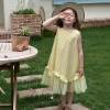 Emobebe Girls' vacation-style fairy-like princess sleeveless dress, children's yellow mesh patchwork vest dress Specification image
